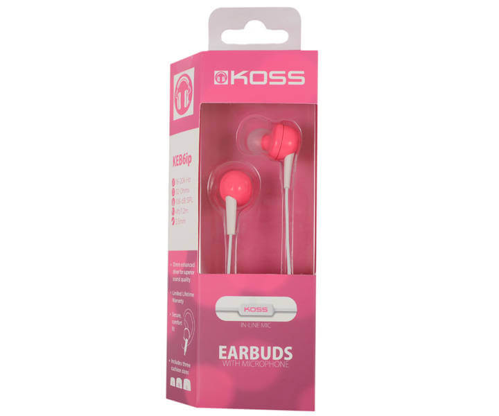 Наушники KOSS KEB6i Pink, Mini jack (3.5 мм), вакуумные, микрофон на проводе, кабель 1.2 м